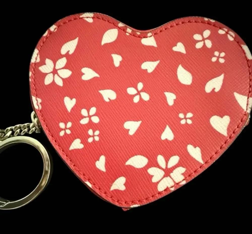 Kate Spade Staci Heart Printed Coin wallet, Key Fob, Bag Charm rare euc